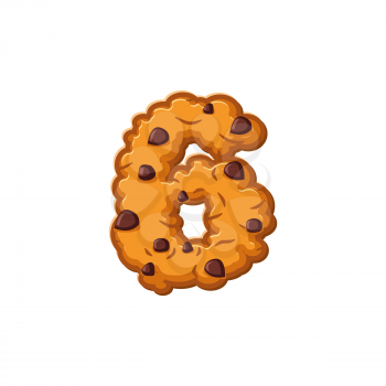 Number 6 cookies font. Oatmeal biscuit alphabet symbol six. Food sign ABC
