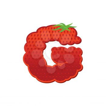 Letter G Strawberry font. Red Berry lettering alphabet. Fruits ABC
