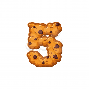 Number 5 cookies font. Oatmeal biscuit alphabet symbol five. Food sign ABC
