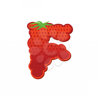 Letter F Strawberry font. Red Berry lettering alphabet. Fruits ABC
