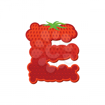 Letter E Strawberry font. Red Berry lettering alphabet. Fruits ABC