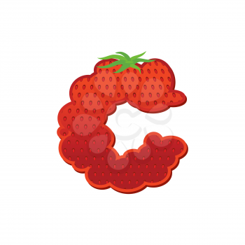 Letter C Strawberry font. Red Berry lettering alphabet. Fruits ABC
