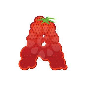 Letter A Strawberry font. Red Berry lettering alphabet. Fruits ABC
