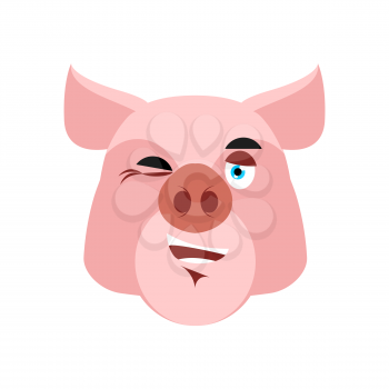 Pig winking Emoji. piggy merry emotion on white background. Farm animal