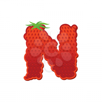 Letter N Strawberry font. Red Berry lettering alphabet. Fruits ABC
