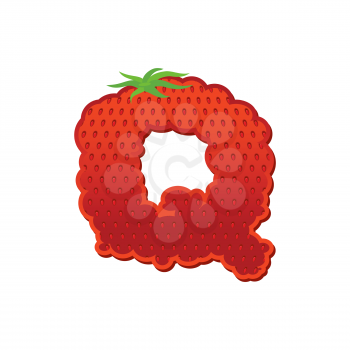 Letter Q Strawberry font. Red Berry lettering alphabet. Fruits ABC
