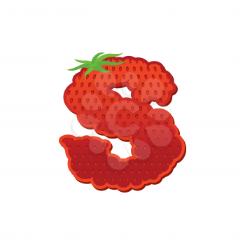 Letter S Strawberry font. Red Berry lettering alphabet. Fruits ABC
