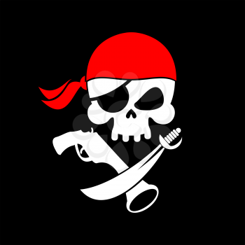 Pirate flag skull. Black Banner filibuster. Head skeleton pirates banner
