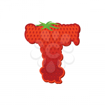 Letter T Strawberry font. Red Berry lettering alphabet. Fruits ABC
