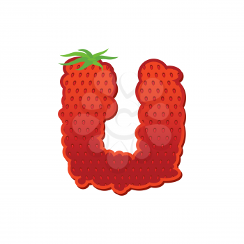 Letter U Strawberry font. Red Berry lettering alphabet. Fruits ABC
