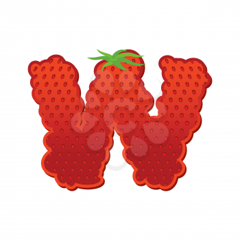 Letter W Strawberry font. Red Berry lettering alphabet. Fruits ABC
