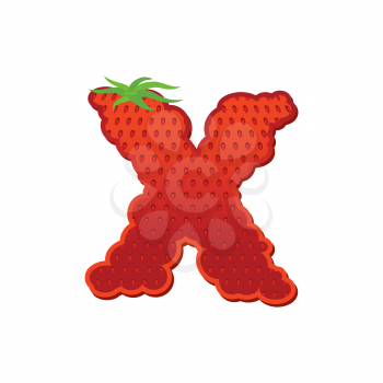 Letter X Strawberry font. Red Berry lettering alphabet. Fruits ABC
