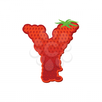 Letter Y Strawberry font. Red Berry lettering alphabet. Fruits ABC
