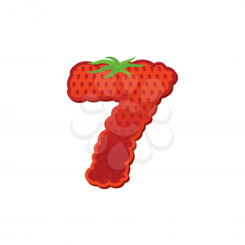 Number 7 Strawberry font. Red Berry lettering seven alphabet. Fruits ABC
