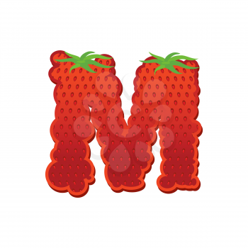 Letter M Strawberry font. Red Berry lettering alphabet. Fruits ABC
