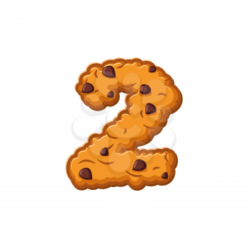 Number 2 cookies font. Oatmeal biscuit alphabet symbol two. Food sign ABC
