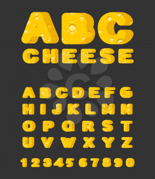 Cheese ABC. cheesy font. Food alphabet. Yellow letters milk product
