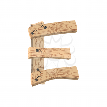 letter E wood board font. plank and nails alphabet. Lettering of boards. Country chipboard ABC