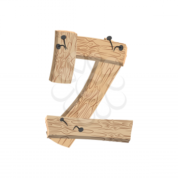 Number 2 wood board font. Two symbol plank and nails alphabet. Lettering of boards. Country chipboard ABC
