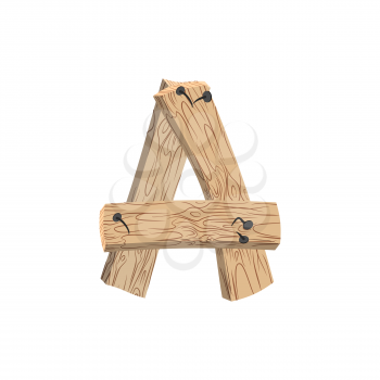 letter A wood board font. plank and nails alphabet. Lettering of boards. Country chipboard ABC