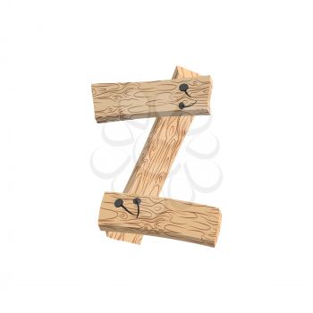 letter Z wood board font. plank and nails alphabet. Lettering of boards. Country chipboard ABC