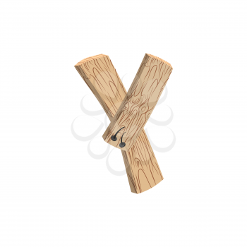 letter Y wood board font. plank and nails alphabet. Lettering of boards. Country chipboard ABC
