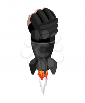 boxing glove rocket. Sport Air bomb. Fighting rocket Head. flaming punch. Military bomb
