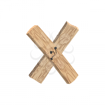 letter X wood board font. plank and nails alphabet. Lettering of boards. Country chipboard ABC