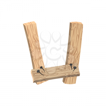 letter U wood board font. plank and nails alphabet. Lettering of boards. Country chipboard ABC