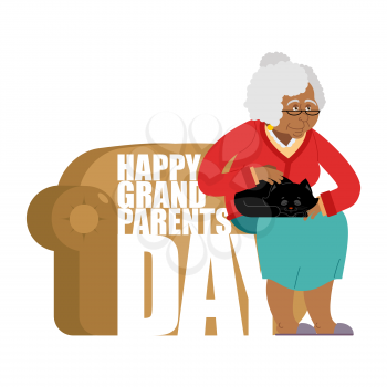 Grandparents Day. Day of grandmother and grandfather. grandma with cat. Holiday of an elderly person. Pet and old man
