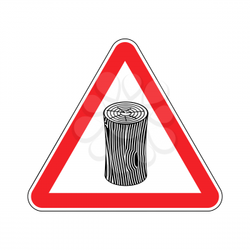 log Attention sign. Wooden billet Caution. Road red warning symbol
