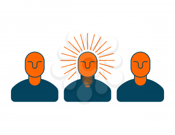 Creative idea. smart boss. man with light bulb in his head. Bright thoughts. Business concept icon
