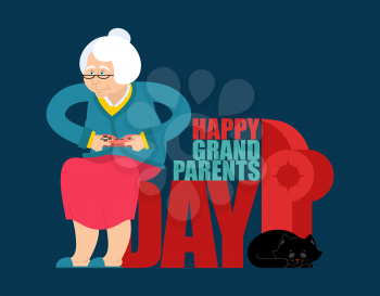 Grandparents Day. Day of grandmother and grandfather. grandma with cat. Holiday of an elderly person. Pet and old man
