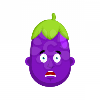 Eggplant afraid emotion avatar. Purple Vegetable fear of Emoji. Vector illustration
