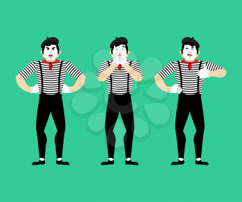 Mime set. Pantomime bewildered and angry. Mimic winks and thumb up. Vector illustration
