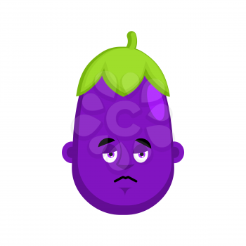 Eggplant sad emotion avatar. Purple Vegetable sorrowful Emoji. Vector illustration
