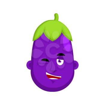 Eggplant winks emotion avatar. Purple Vegetable happy Emoji. Vector illustration
