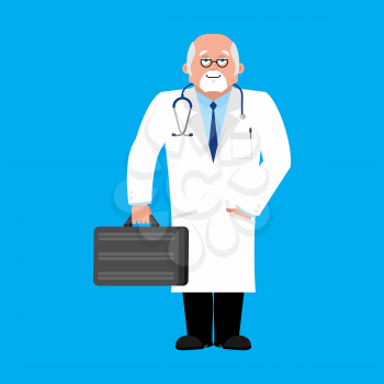 Doctor with suitcase in white wool. physician vector illustration
