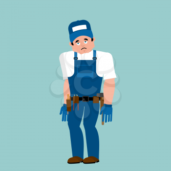 Plumber sad. Fitter sorrowful emoji. Service worker Serviceman mournful. Vector illustration
