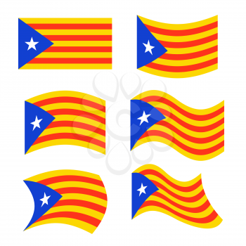 Catalonia flag set. Estelada Blava banner ribbon. Symbol of State
