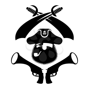 Pirate logo. head of buccaneer and sabers. pirate symbol. Vector illustration

