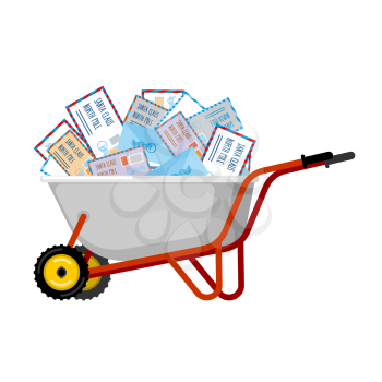  Wheelbarrow and mail for Santa Claus. Xmas grounds trolley. Christmas and new year. Vector illustration 