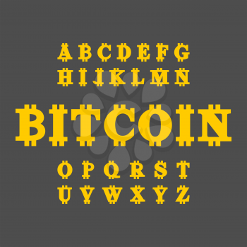 Bitcoin font. Cryptocurrency alphabet. Web money letter. Vector illustration
