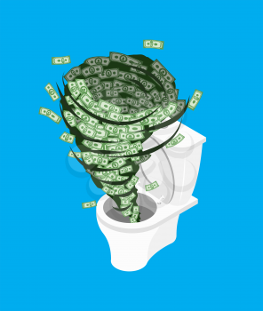 Money in toilet.. Wash off cash in wc. Vector illustration
