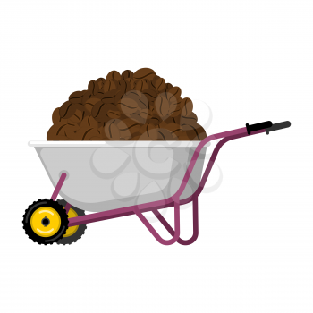 Wheelbarrow and coffee. coffee beans in garden trolley. big harvest Vector Illustration