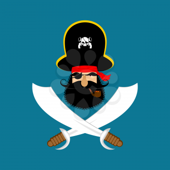 Pirate logo. head of buccaneer and sabers. pirate symbol. Vector illustration