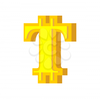 T letter bitcoin font. Cryptocurrency alphabet. Lettering virtual money. Vector illustration
