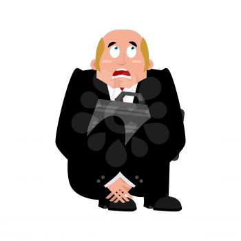 Businessman scared isolated. frightened business man. Boss fear. Vector illustration