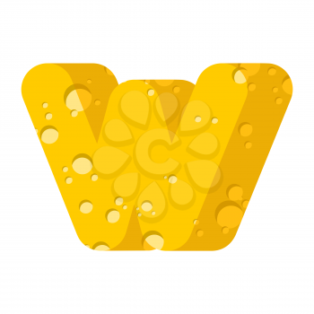 Letter W cheese font. Symbol of cheesy alphabet. Dairy Food type sign. Vector illustration

