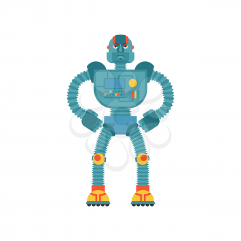Robot angry. Cyborg evil emotions. Robotic man aggressive. Vector illustration